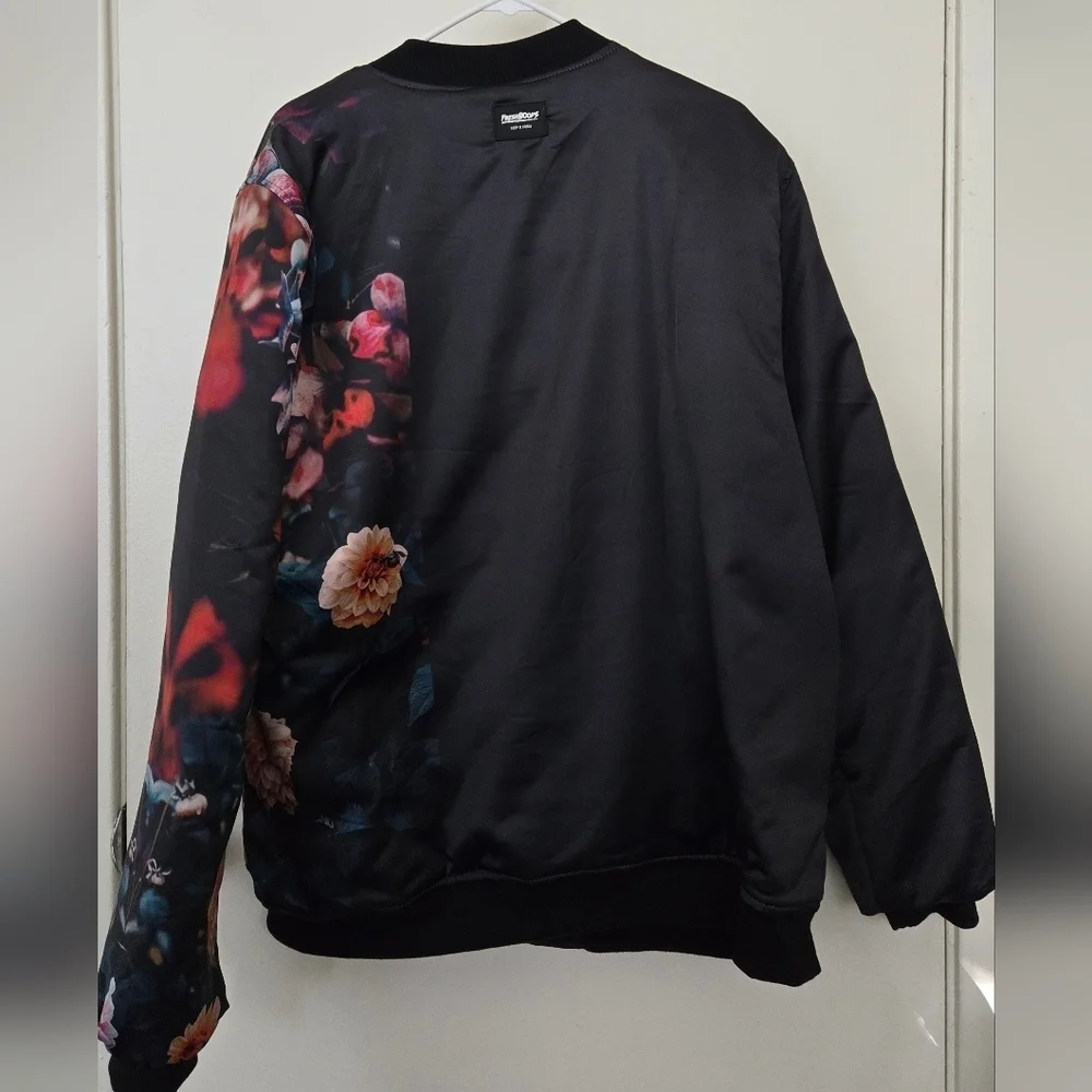 Fresh Hoods Bomber Jacket Coat Black Red Floral Mens XL EUC